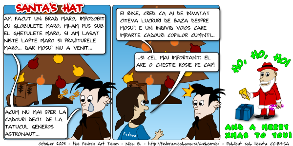 [fedora webcomic: santa's hat