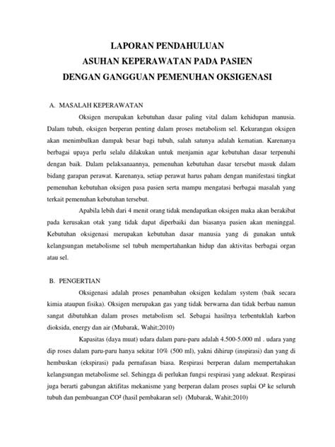 Laporan Pendahuluan Oksigenasi