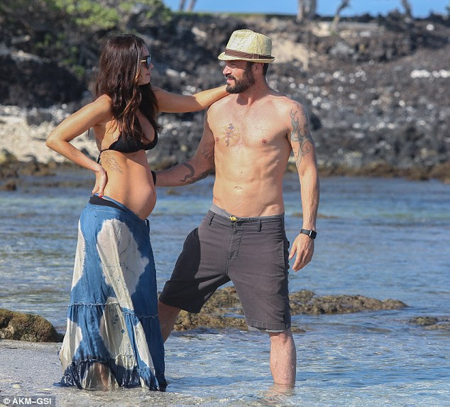 Lean on me: Megan's pregnancy was first revealed when she displayed a prominent bump at CinemaCon two weeks ago