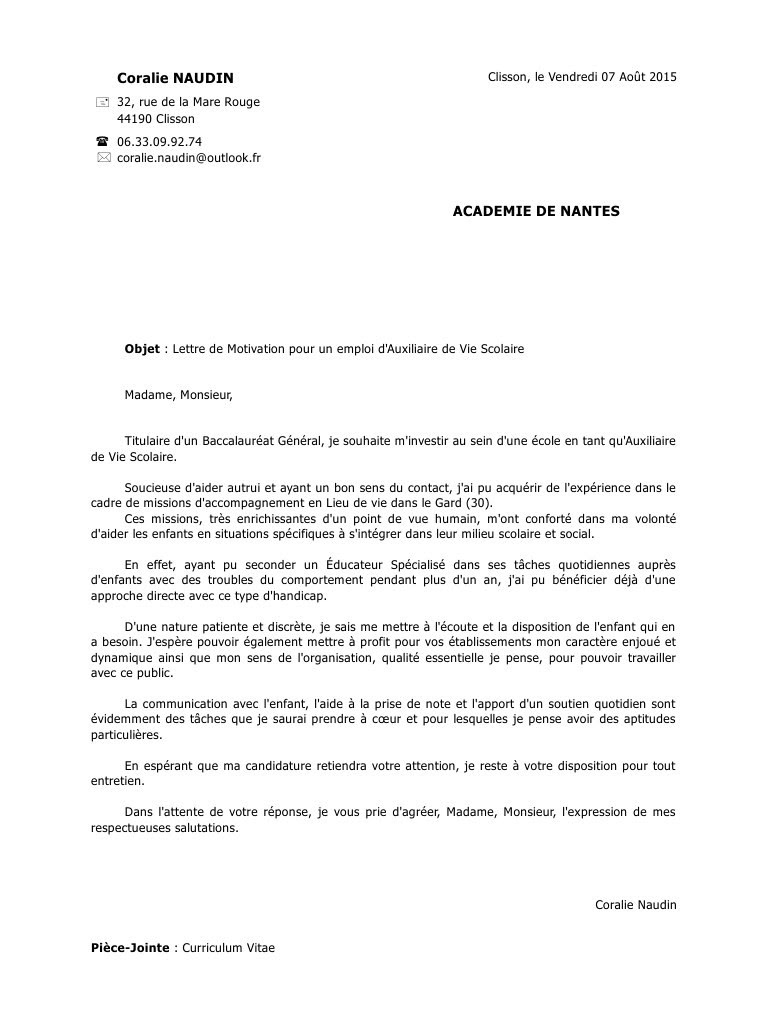 Lettre de motivation avs ecole primaire - laboite-cv.fr
