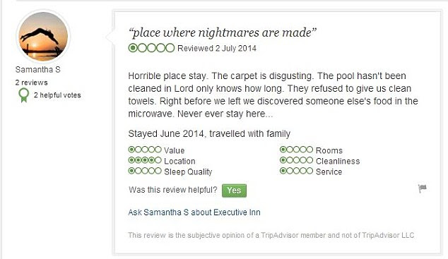 Bad reviews: This poster was less than impressed with a night at a hotel