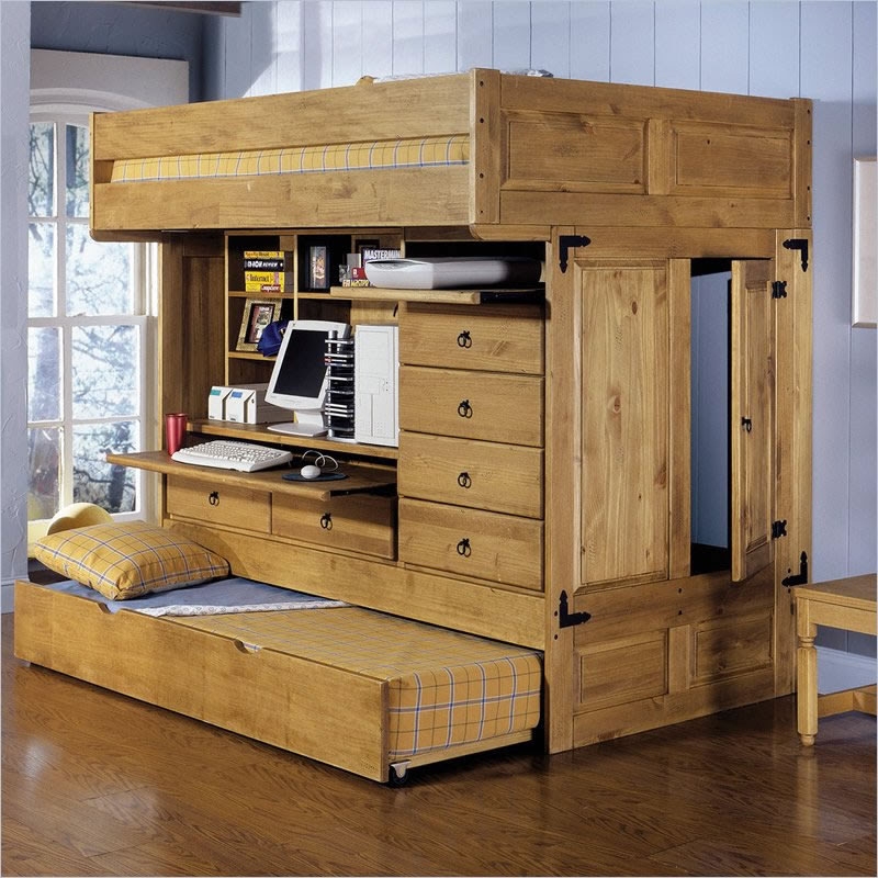 Powell Rustica All in One Full Loft Bed with Storage and Computer Desk