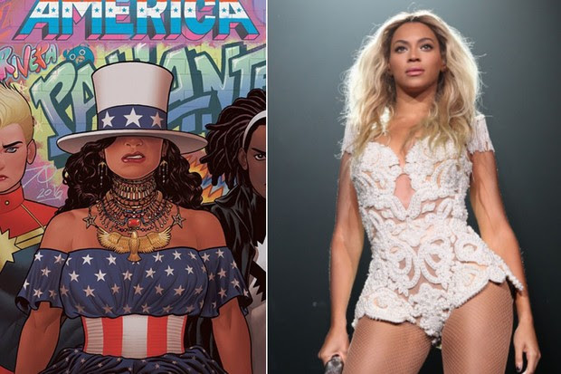 Personagem de quandrinho inspirado em Beyoncé (Foto: Reprodução / Instagram e Reprodução / beyonce.com)