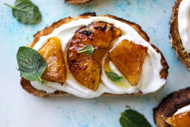 Roasted Pineapple Whipped Ricotta Toast With Sea Salt How Sweet Eats