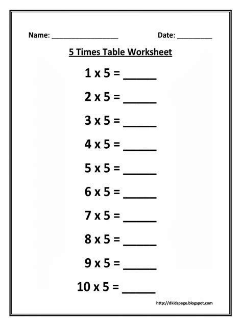 Multiply by 10, 100 or 1000. kids page 5 times multiplication table worksheet