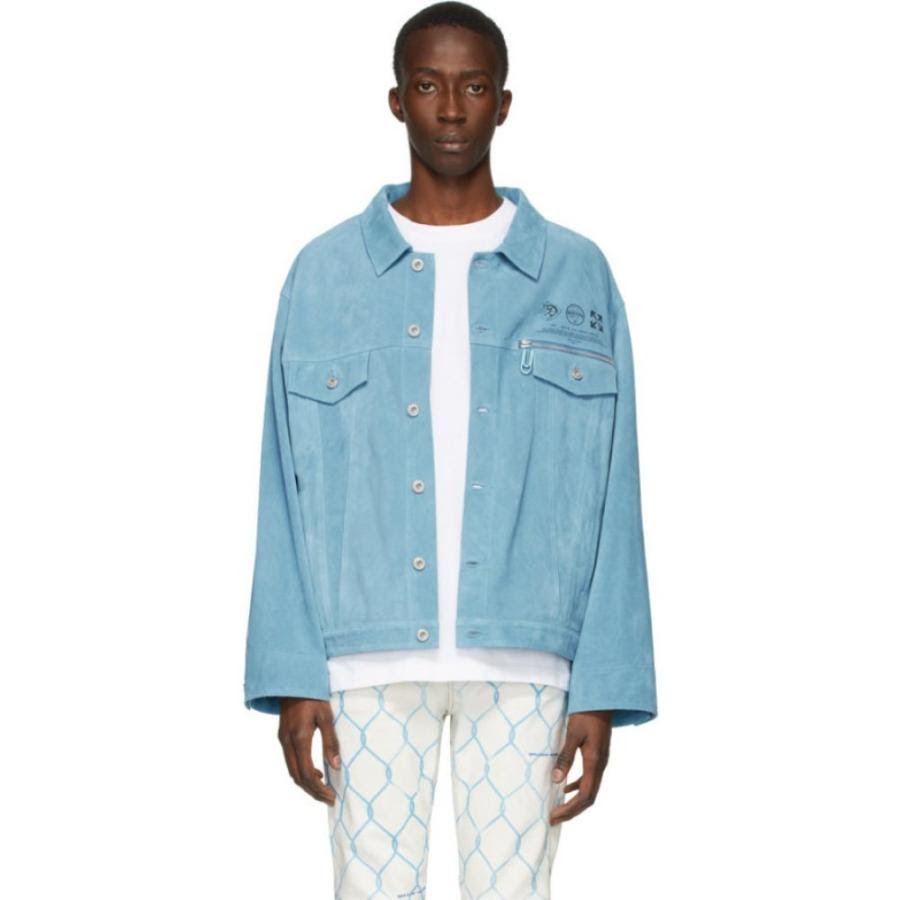 オフホワイト Off White メンズ レザージャケット アウター Blue 革ジャン レザージャケット アウター Suede Jacket