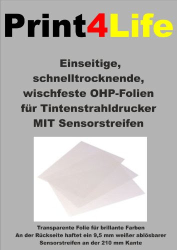 50 sheets of A4 Universal CLEAR OHP Overhead Overhead-projection Overhead projector slide 0.100 mm with tip-sensor strip 100 for inkjet printers Inkjet