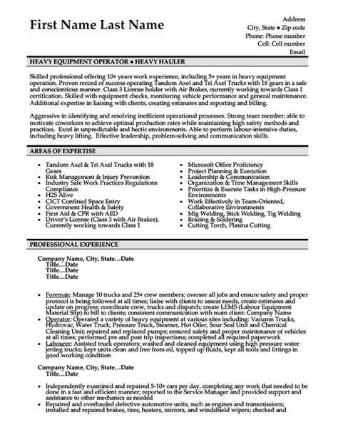 14 Sample Heavy Equipment Operator Jobs Resume