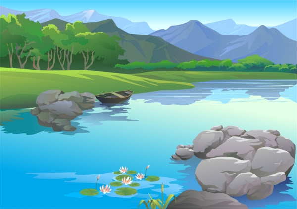 素材 水辺から望む山並みの遠景 Beautiful Mountains Water Natural Landscape