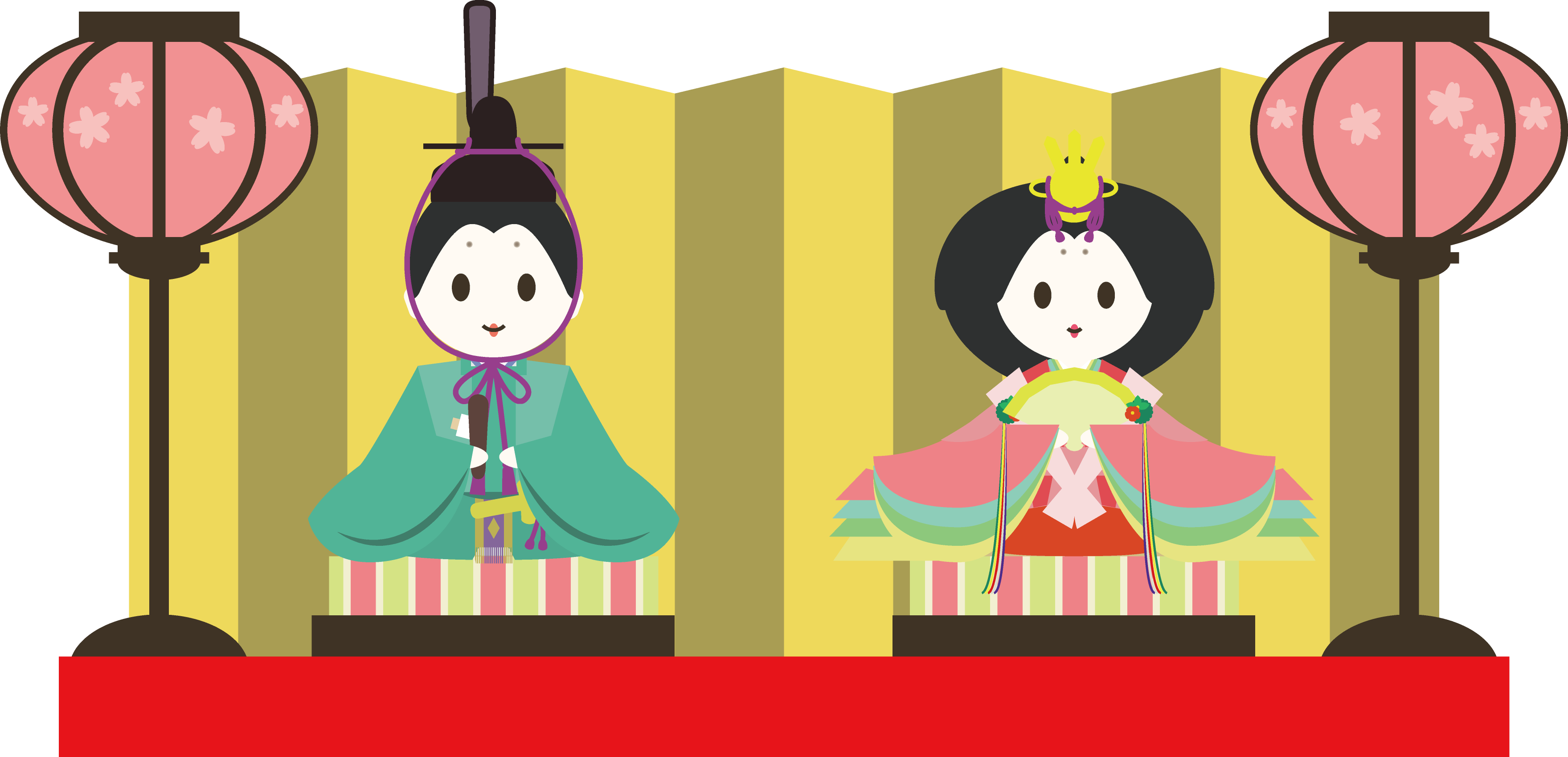お雛様イラストとフレーム 並んだ雛飾り 可愛い無料イラスト素材集