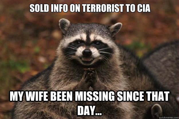 Sold Info On Terrorist To Cia My Wife Been Missing Since That Day Evil Plotting Raccoon Quickmeme