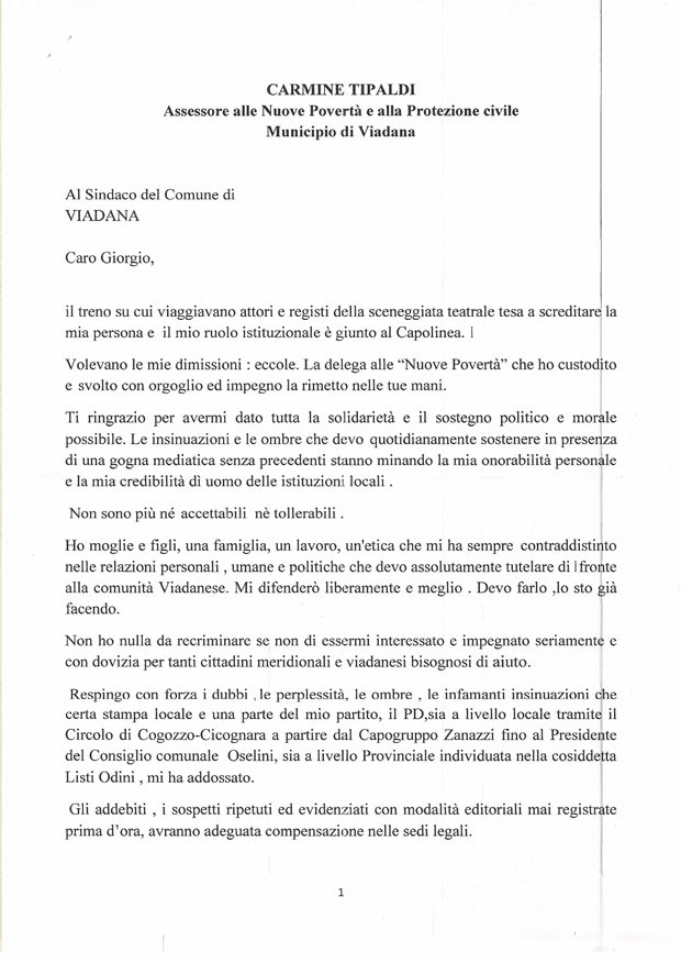 Viadana, Carmine Tipaldi rassegna le dimissioni da assessore ...