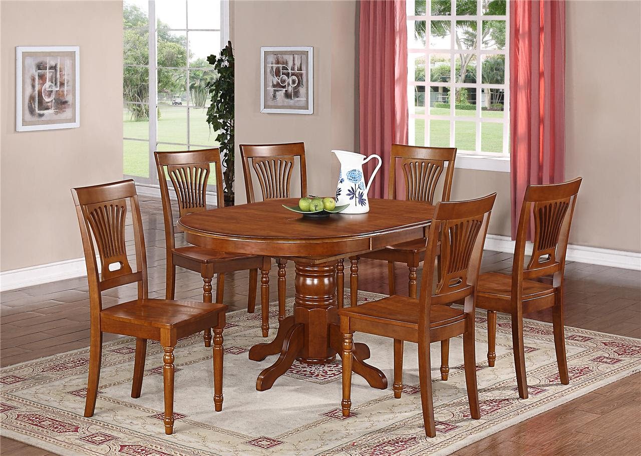 7-PC OVAL DINETTE KITCHEN DINING SET TABLE w/ 6 WOOD SEAT ...