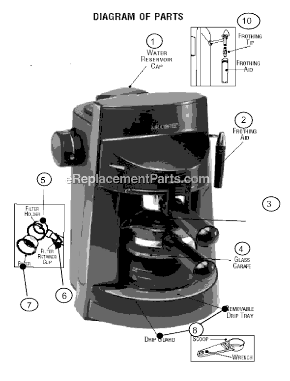 Mr. Coffee ECM250 Espresso / Cappuccino Parts