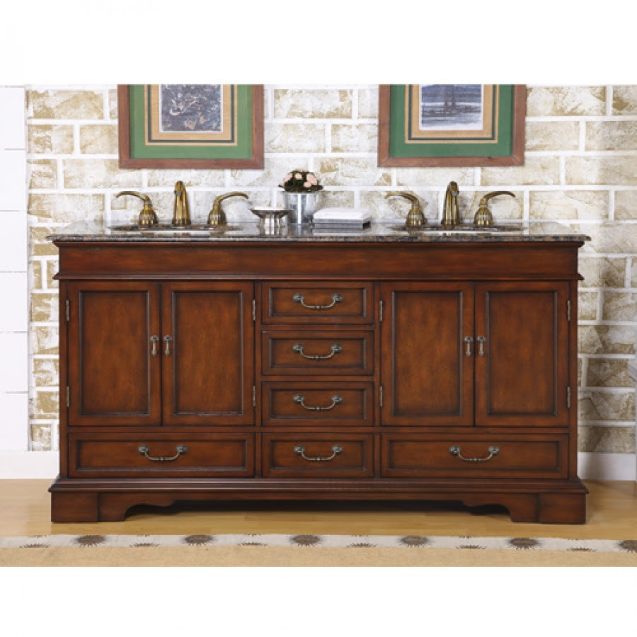  Inch Furniture Style Double Sink Vanity with Travertine Top UVSR071560