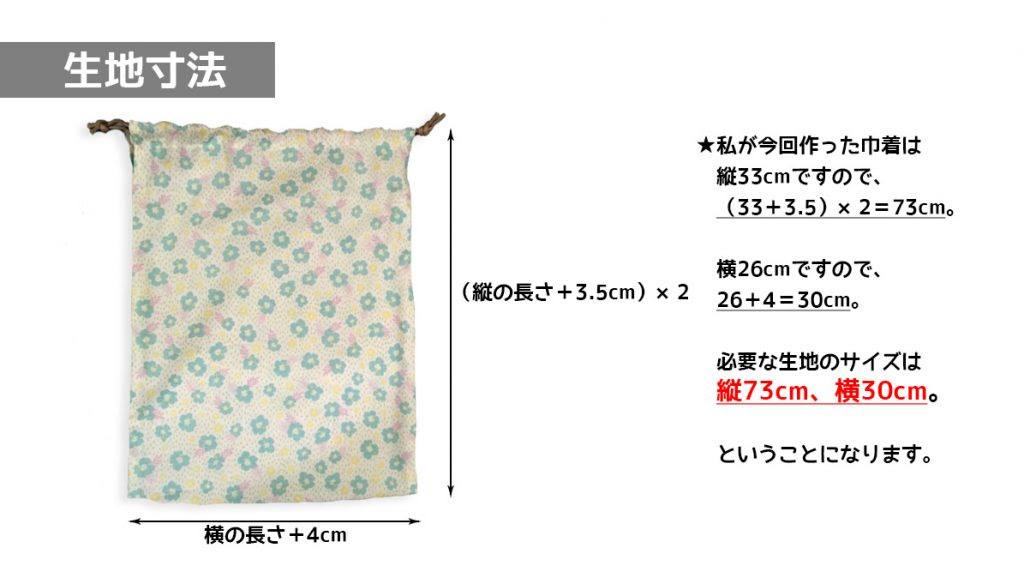 巾着袋の作り方 裏地なし マチなし ひも両側 ジグザグ ロックミシン不要