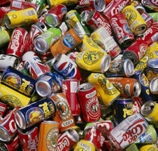 Soft drink cans ready for recycling.