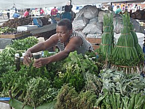 Verse kruiden op de markt in Port of Spain.