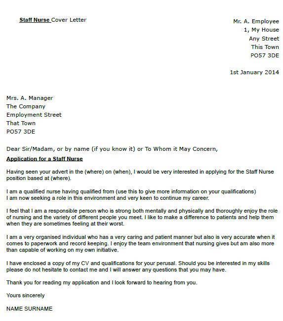 Staff Nurse Cover Letter Example - icover.org.uk - icover ...