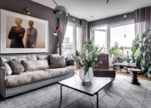 Ample natural light brings the gray living room alive
