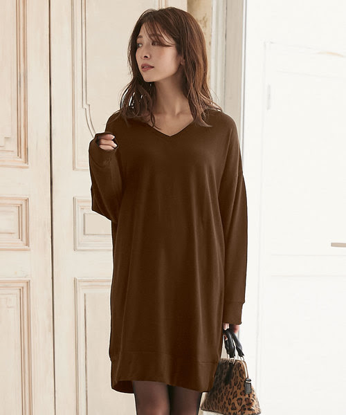 長袖vネックニットソーチュニックワンピース ワンピース Kobe Kobe Lettuce コウベレタス のファッション 最大の割引人気殺到