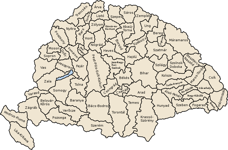 Map of the counties of the Kingdom of Hungary