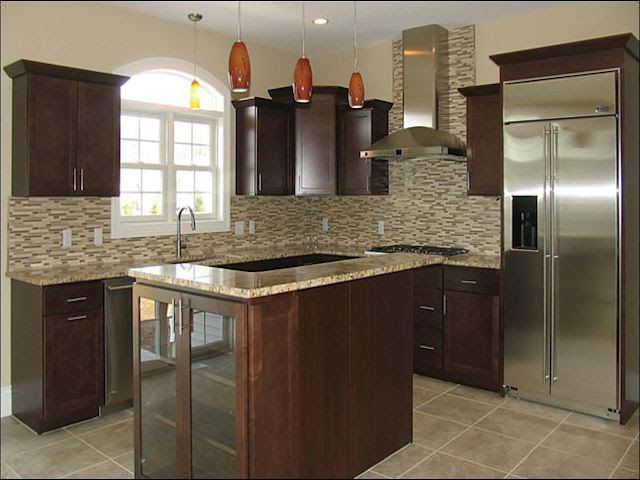 Excelent granite and backsplash combos Santa Cecilia Granite With Dark Cabinets Backsplash Design Ideas