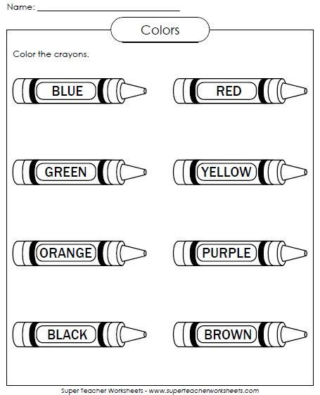  printable colors worksheet color the crayons
