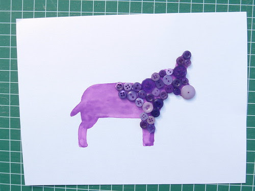 DONKEY BUTTON ART - Step 2 (half) - Cover painted design with buttons