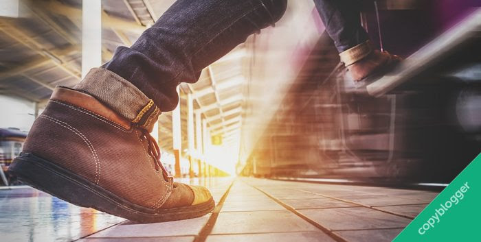 person stepping onto train - copyblogger