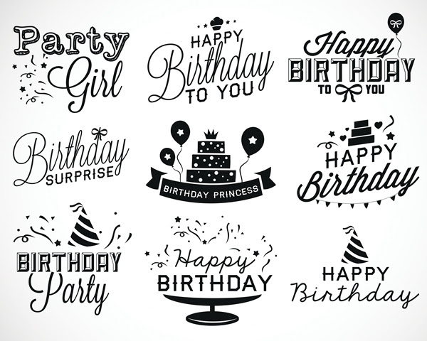 Download Happy Birthday black logos vector set - Vector Birthday ...