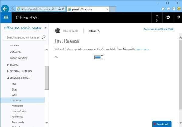Turn on new Office 365 features