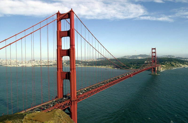 Description of  The Golden Gate Bridge spans the bay in San Francisco, California. (Photo By Justin Sullivan/Getty Images)