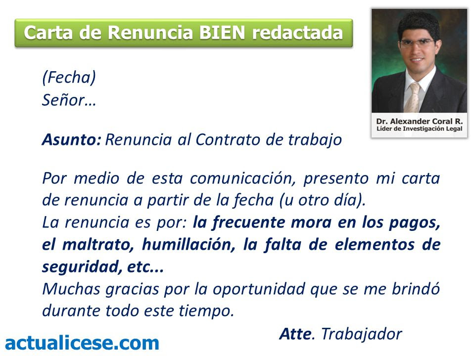 Carta de renuncia Alexander Coral R. - ppt video online 