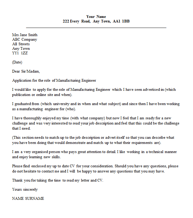 Manufacturing Engineer Cover Letter - icover.org.uk ...