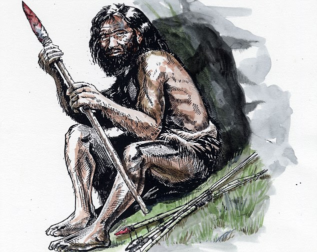 Neanderthals, shown in the artist's impression above, may have lived alongside predators in a cave in Spain