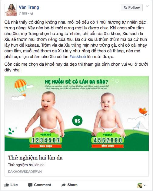 Khái niệm da khỏe nhận được sự ủng hộ của các mẹ hiện đại như Vân Trang...