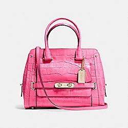 COACH SWAGGER FRAME SATCHEL IN CROC EMBOSSED LEATHER - COACH f37998 - LIGHT GOLD/DAHLIA