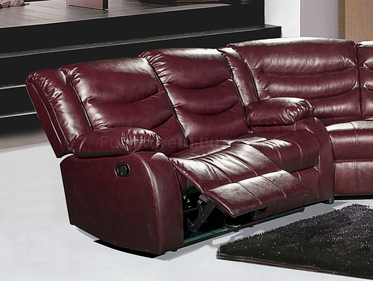 Gramercy 644 Motion Sectional Sofa in Burgundy Bonded Leather