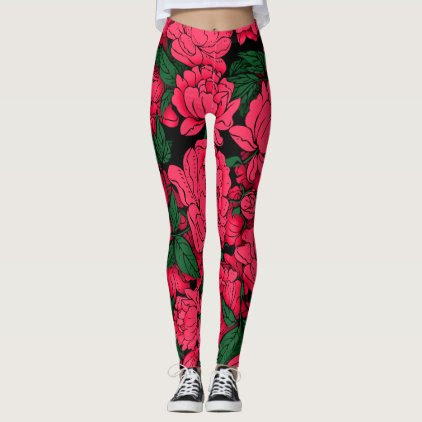 Red Peonies Leggings
