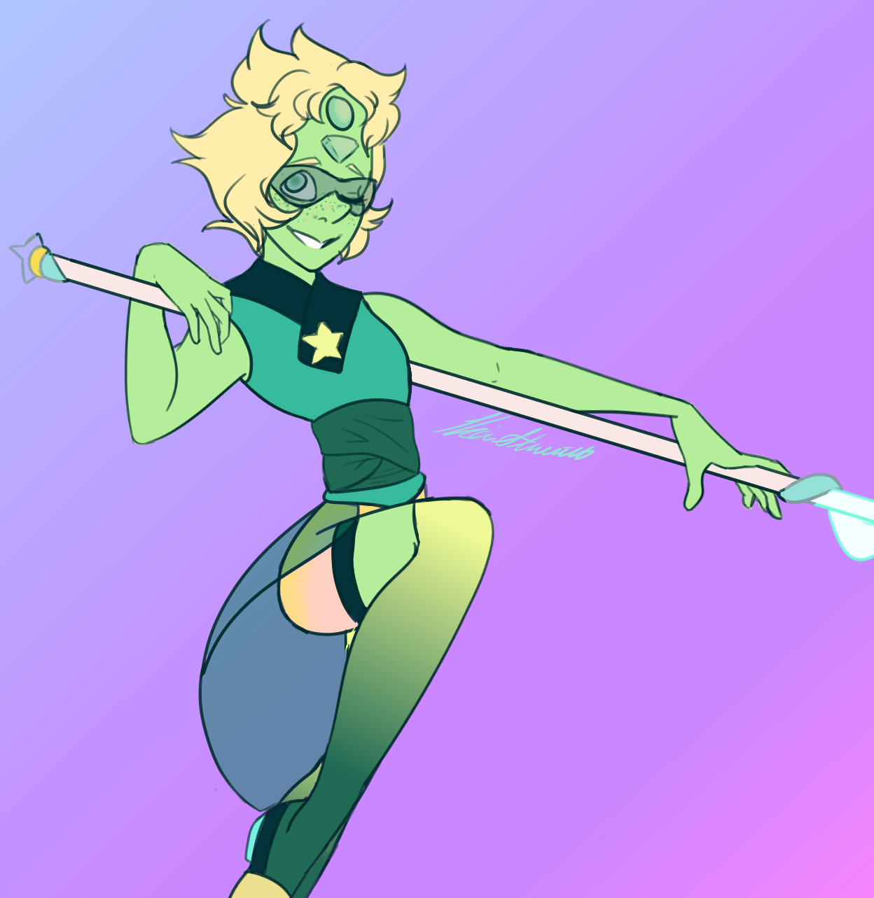 Me and @christlovez‘s fan fusion of Pearl and Peridot, Jadeite is always a favorite to draw! (it’s been too long)