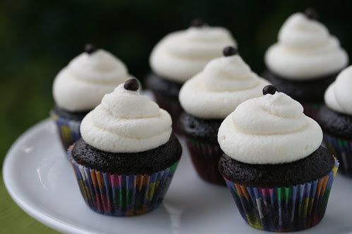 Chocolate Espresso Cupcakes with Mascarpone Whipped Cream Frosting