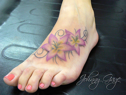 Tattoos Of Lilies On Feet. lily and florishes on foot