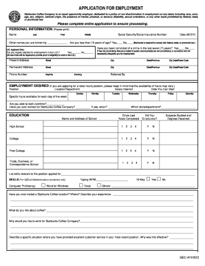 Starbucks Job Application Print Out