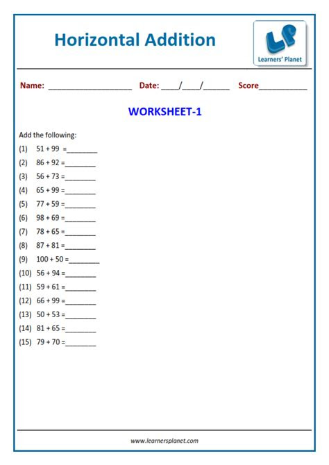  math horizontal addition worksheets grade 1