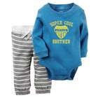Carter's Boys 2 Piece Blue "Super Cool Little Brother" Long Sleeve Bodysuit & St