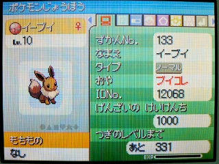 ポケモン プラチナ７９日目だったか忘れた イーブイもらってきますた Inポケモンセンター うさぎ愛好会 旧