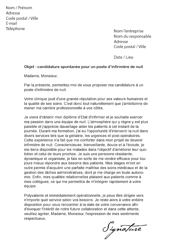 Lettre de motivation Infirmière (de nuit) - Modèle de Lettre