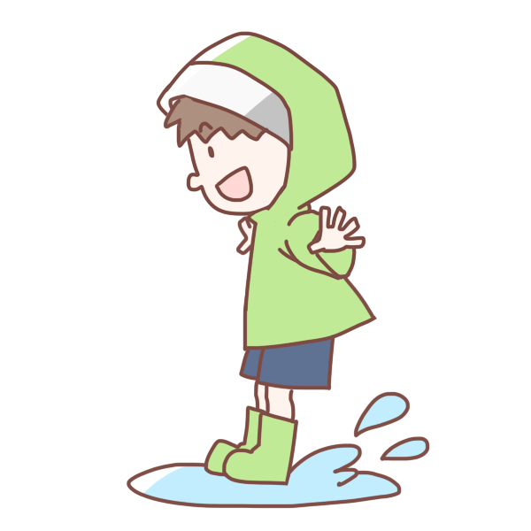 水たまりにジャンプする男の子のイラスト かわいいフリー素材が無料のイラストレイン