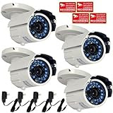 VideoSecu 4 Infrared Outdoor Day Night Vision Audio Microphone Security Cameras Weatherproof Built-in 1/3' Sony CCD Wide View Angle Lens Home Video Surveillance Bullet Cameras with Power Supplies WAQ